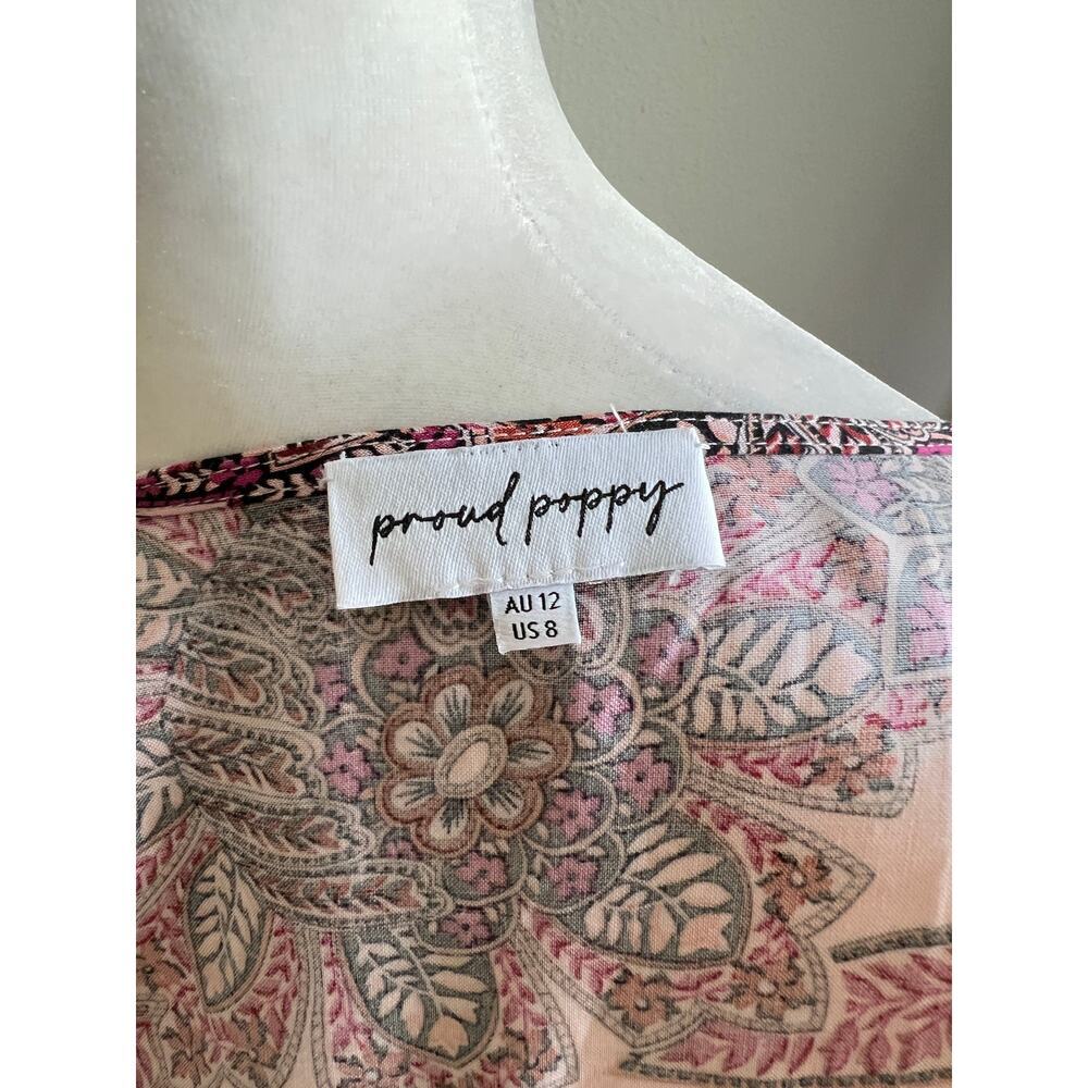 Proud Poppy Pink Floral Wrap Maxi Dress Womens 8 Ruffle Short Sleeve Lightweight - Picture 6 of 7